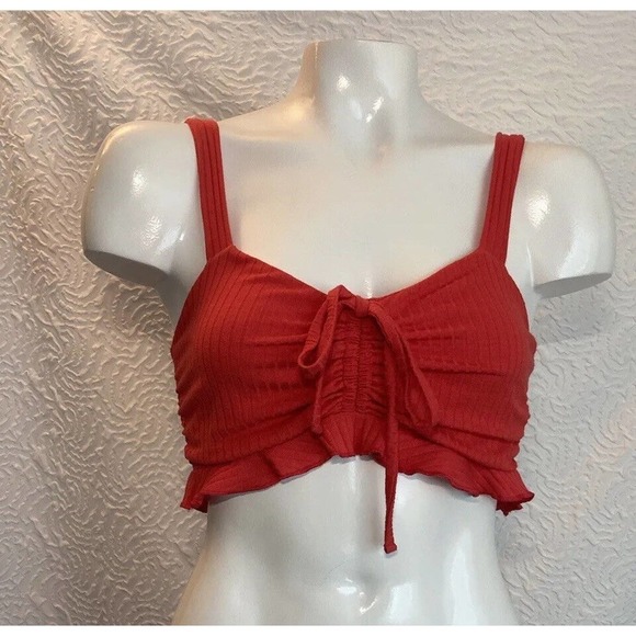 Billabong Tops - Billabong Red Mimi Bralette soft rib knit Ruffle tie detail Crop Top Size Medium